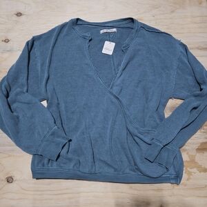 Free People Blue Wrap-Style Sweater